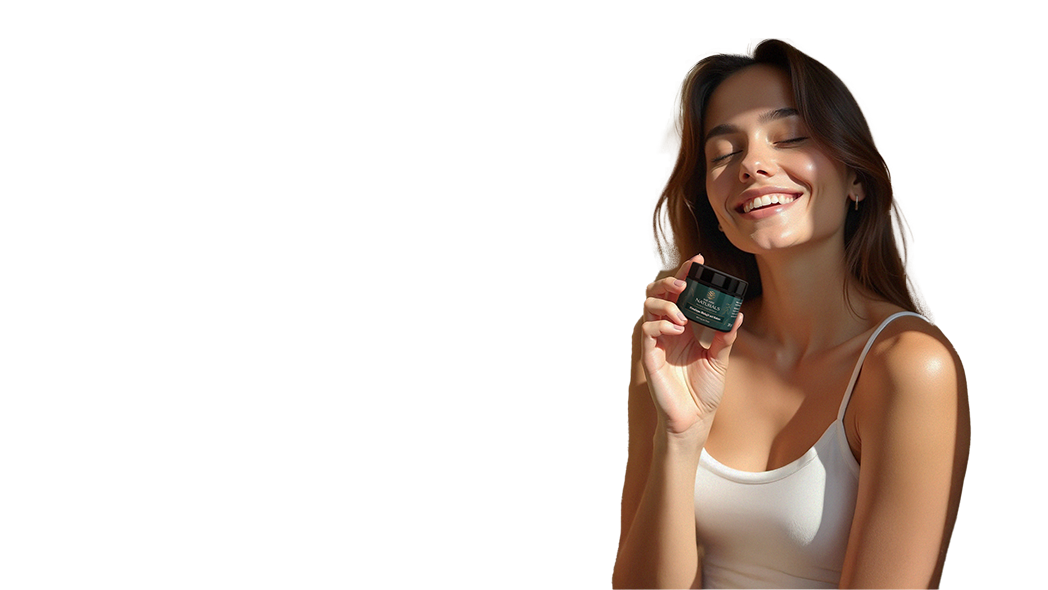 Frau zeigt OPC-Flasche von We Are Naturals – hochwertiges Antioxidans im Alltag